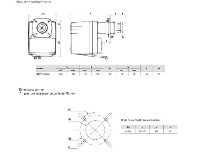 optelium plan d'encombrement bruleur biofioul F30 NC7 cuenod