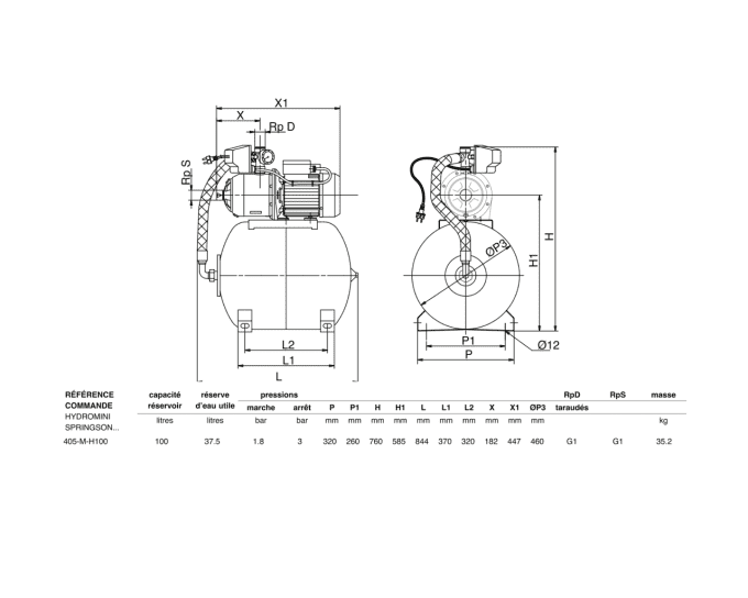Pompe de surpression hydromini Sprignson 405-m-h100